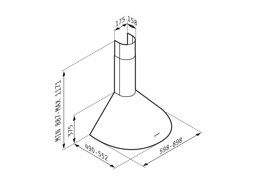 Απορροφητήρας Καμινάδα Στρογγυλή 065017901 Pyramis 90cm Χρώμα Inox