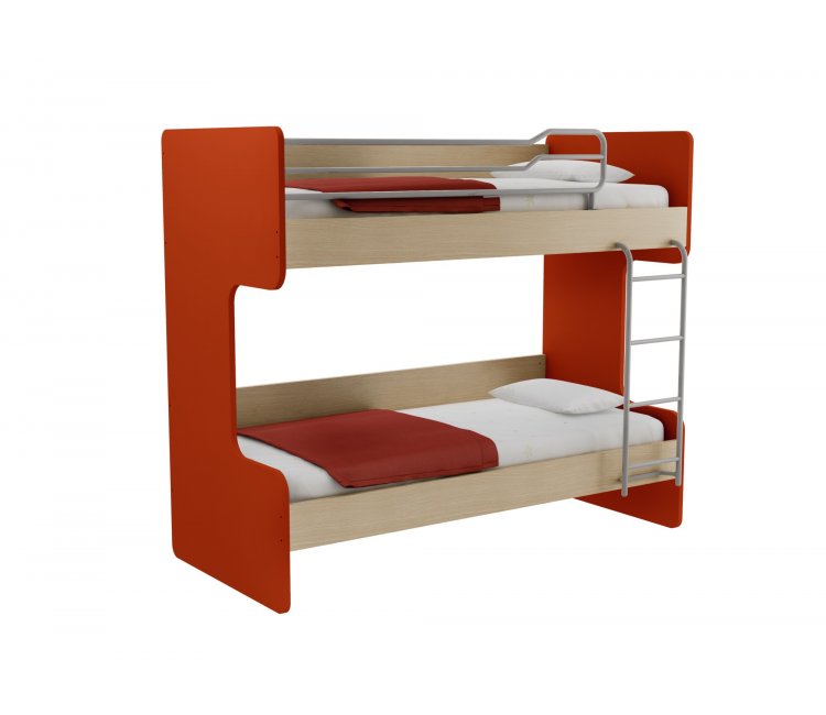 Παιδική Κουκέτα Alfa Set Obin Με Δύο Κρεβάτια Για Στρώμα 90x200 Δρυς Φυσικό-Κόκκινο