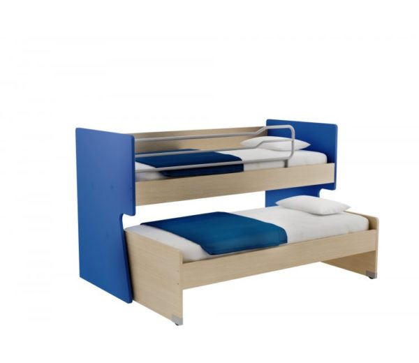 Χαμηλή Παιδική Κουκέτα Alfa Set Bee Με Δύο Κρεβάτια Για Στρώμα 90x200 Δρυς Φυσικό-Μπλε