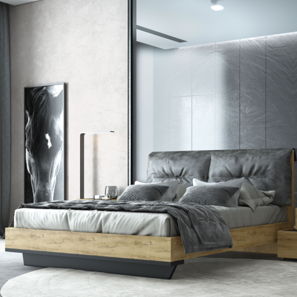 ΚΡΕΒΑΤΙ LOFT LETTO ΓΙΑ ΣΤΡΩΜΑ 160x200cm ΜΕ ΞΥΛΙΝΗ ΒΑΣΗ ΚΑΙ ΑΠΟΣΠΩΜΕΝΑ ΜΑΞΙΛΑΡΙΑ. ΧΡΩΜΑ ΤΕΧΝΗΤΟ ΚΑΠΛΑΜΑ ΦΥΣΙΚΟ RUSTIC Μ18