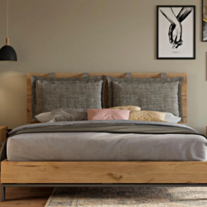 ΚΡΕΒΑΤΙ SOHO LETTO ΓΙΑ ΣΤΡΩΜΑ 160x200cm ΜΕ ΜΑΞΙΛΑΡΙΑ ΚΑΙ ΜΕΤΑΛΛΙΚΗ ΒΑΣΗ ΣΤΗΡΙΞΗΣ. ΧΡΩΜΑ ΤΕΧΝΗΤΟ ΚΑΠΛΑΜΑ PALE BROWN RUSTIC OAK D8