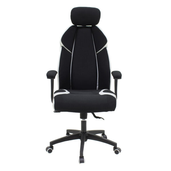 Καρέκλα γραφείου διευθυντή MOMENTUM Bucket pakoworld μαύρο υφάσμα Mesh-πλάτη pu λευκό