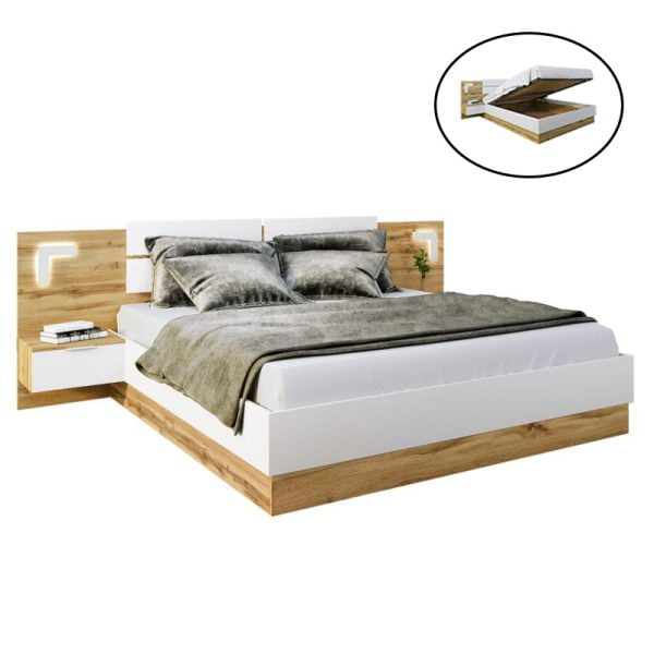 Κρεβάτι διπλό Pretty pakoworld LED λευκό-καρυδί 160x200 εκ