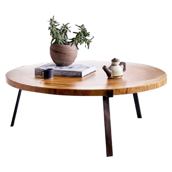Τραπέζι σαλονιού Zenith pakoworld φυσικό ξύλο πεύκου 35mm καρυδί Φ80x45εκ
