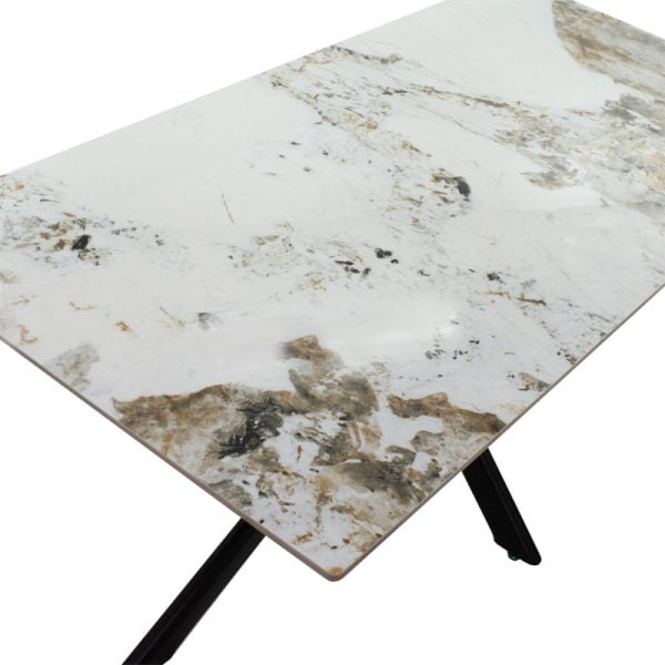 Τραπέζι Bethan pakoworld πέτρα-γυαλί λευκό μαρμάρου-μαύρο 180x90x75εκ