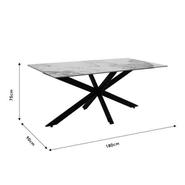 Τραπέζι Bethan pakoworld πέτρα-γυαλί λευκό μαρμάρου-μαύρο 180x90x75εκ