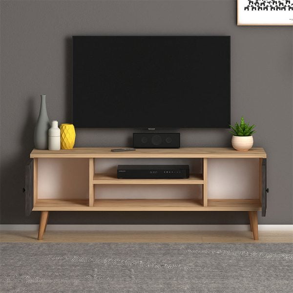 Έπιπλο τηλεόρασης Parma Megapap μελαμίνης χρώμα industrial grey - oak 120x30x40εκ.