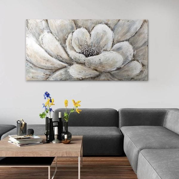 Πίνακας σε καμβά "Silver Flowers" Megapap ψηφιακής εκτύπωσης 140x70x3εκ.