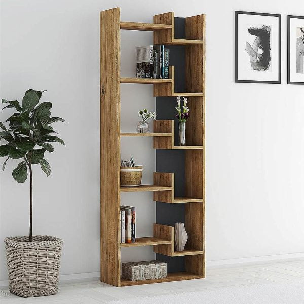 Βιβλιοθήκη μελαμίνης Broke Megapap χρώμα atlantic pine - ανθρακί 69x25x167εκ.