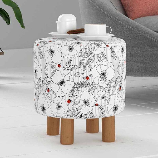 Σκαμπώ Cono-19 Megapap υφασμάτινο χρώμα λευκό - μαύρο 40x40x41εκ.