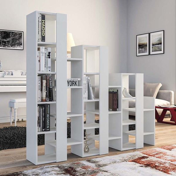 Βιβλιοθήκη μελαμίνης Lift Megapap χρώμα λευκό 163,5x29x151εκ.