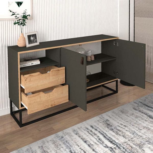 Μπουφές μελαμίνης Modena Megapap χρώμα ανθρακί - sapphire 150x35x80εκ.