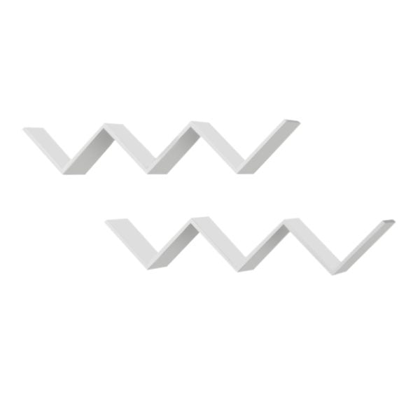 Ραφιέρα τοίχου Zig Zag Megapap 2 τεμαχίων από μελαμίνη χρώμα λευκό 129x22x24,5εκ.