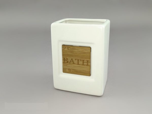 Ποτηροθήκη 'Bath' Λευκό Κεραμικό/Μπαμπού