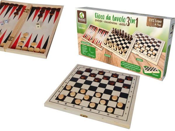 Επιτραπέζιο Παιχνίδι 3 Σε 1 Σκάκι/Τάβλι/Ντάμα 29x29cm Για 4+ Ετών