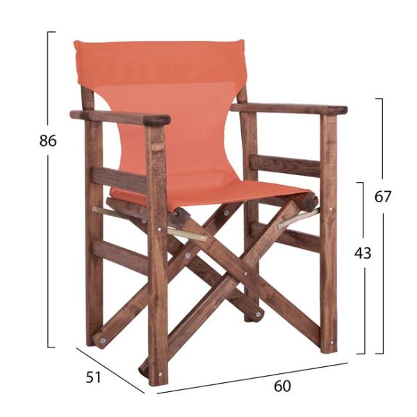 Πολυθρόνα σκηνοθέτη από ξύλο/ύφασμα σε χρώμα καρυδί/πορτοκαλί 60x51x86