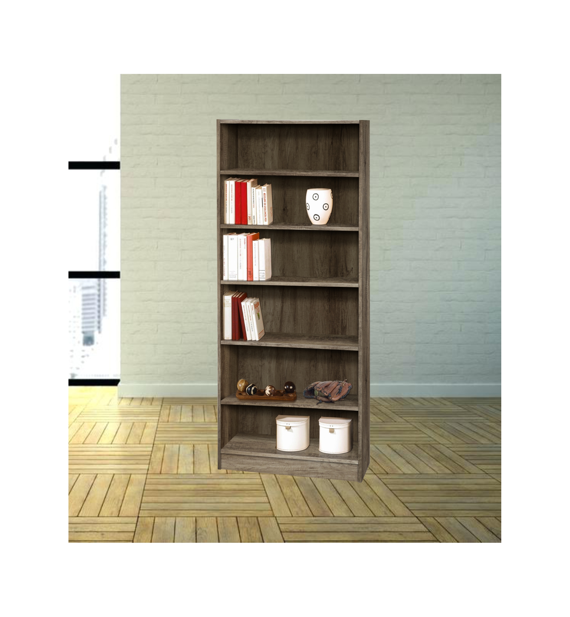 Βιβλιοθήκη με 6 ράφια σε χρώμα καφέ-δρυς 59x30x181