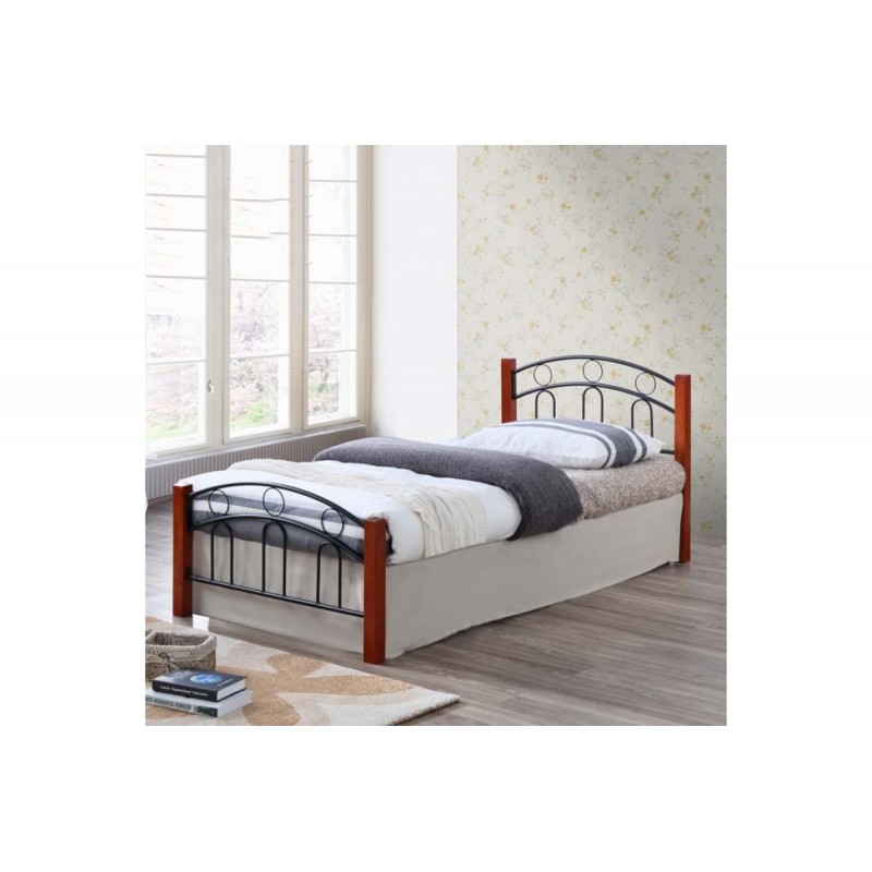 Κρεβάτι "LOUISA" μονό από μέταλλο/ξύλο σε χρώμα καφέ/μαύρο 90x190