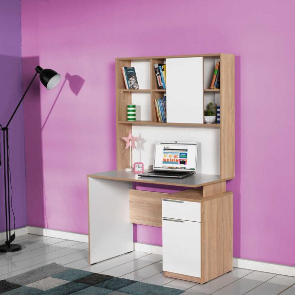 Γραφείο εργασίας σε χρώμα σονόμα με λευκό high gloss 105x56x170