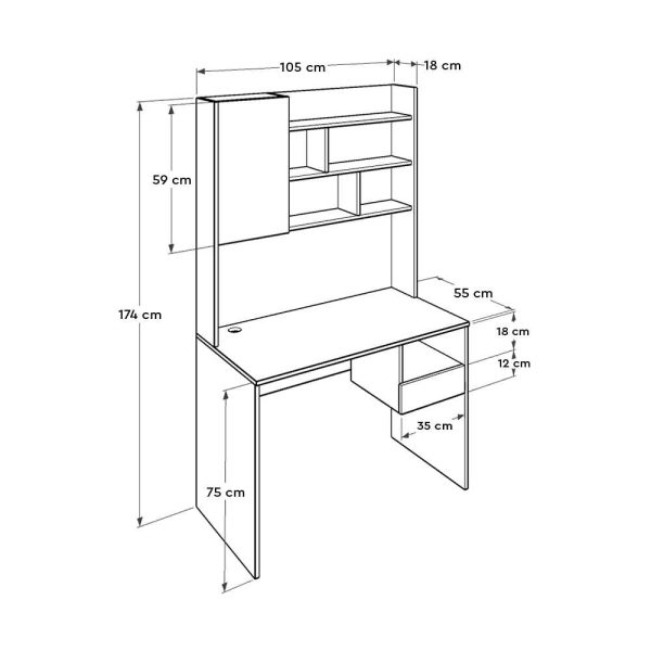 Γραφείο-βιβλιοθήκη σε χρώμα σονόμα 105x55x174