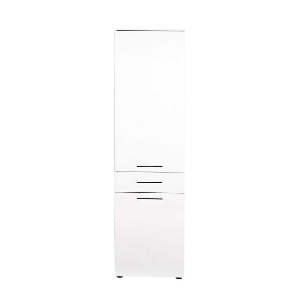 Ντουλάπι μπάνιου με καλάθι απλύτων σε χρώμα λευκό high gloss 52x38x187