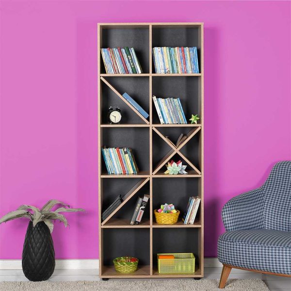 Βιβλιοθήκη με 5 ράφια σε χρώμα sonoma/μαύρο 75x30x188