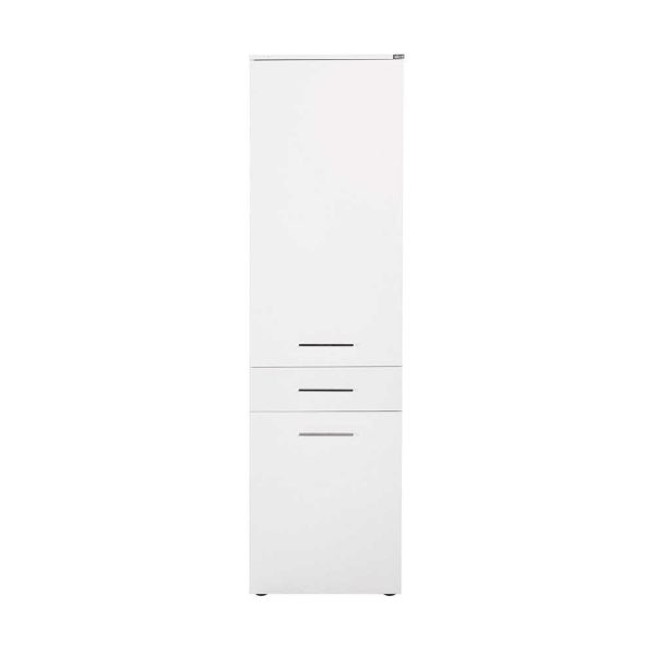 Ραφιέρα ντουλάπα μπάνιου με καλάθι απλύτων σε χρώμα λευκό 53x38x187