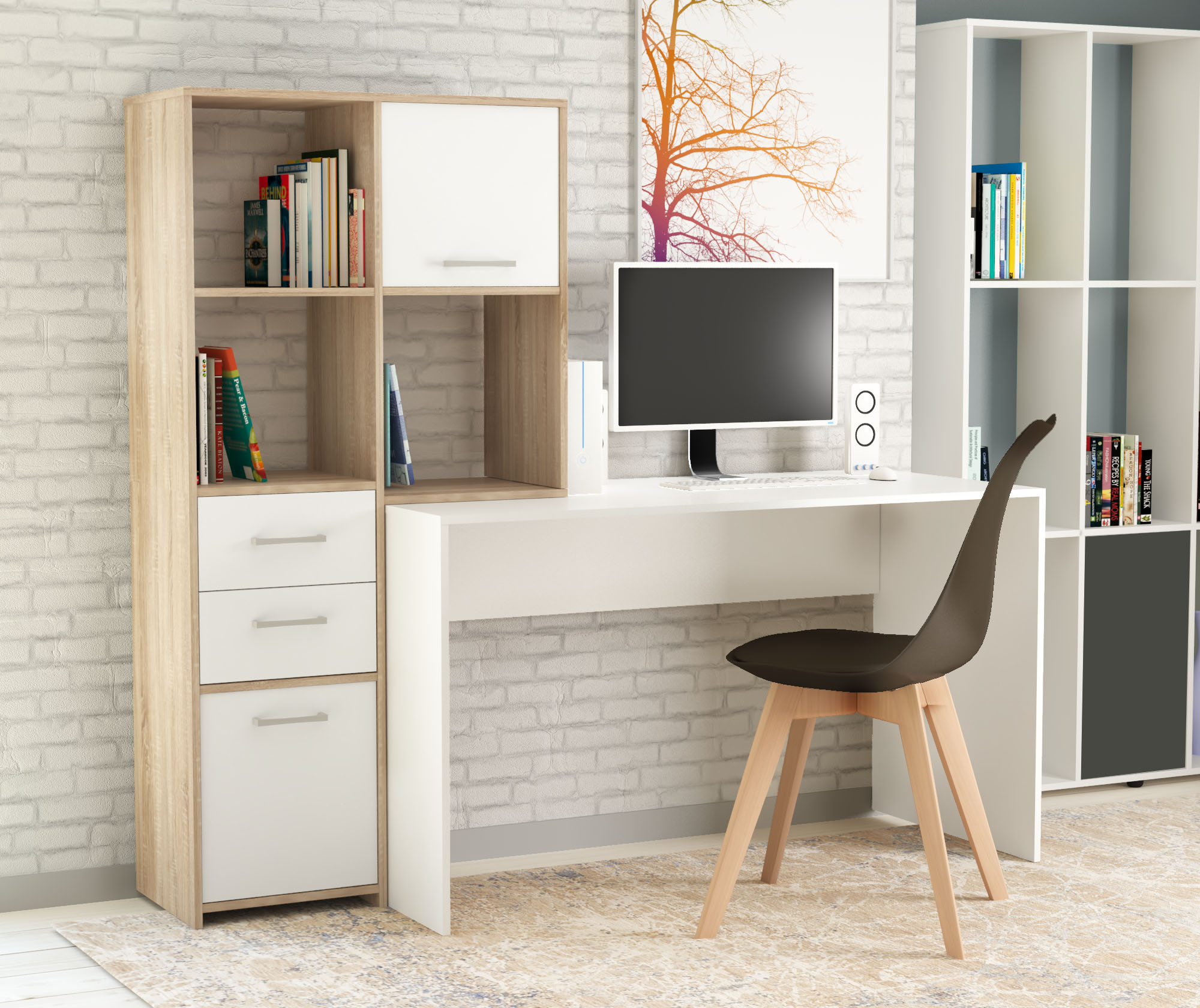 Γραφείο βιβλιοθήκη "LORA" σε χρώμα sonoma/λευκό 170x60x151