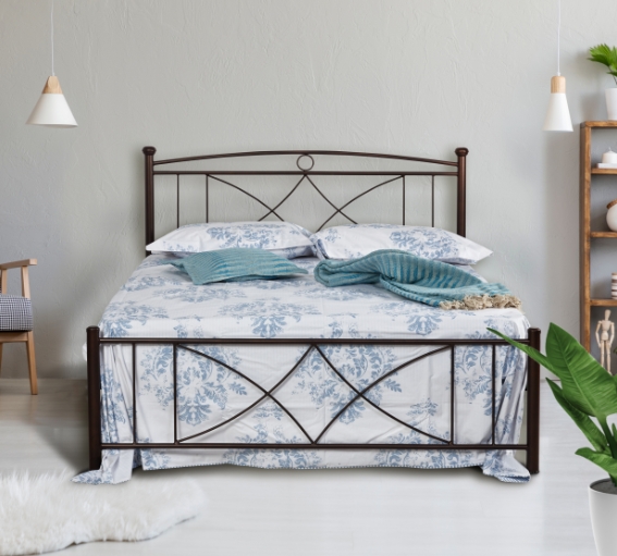 Κρεβάτι "ΡΟΜΒΟΣ NEW" μονό μεταλλικό σε χρώμα σκουριά 90x190