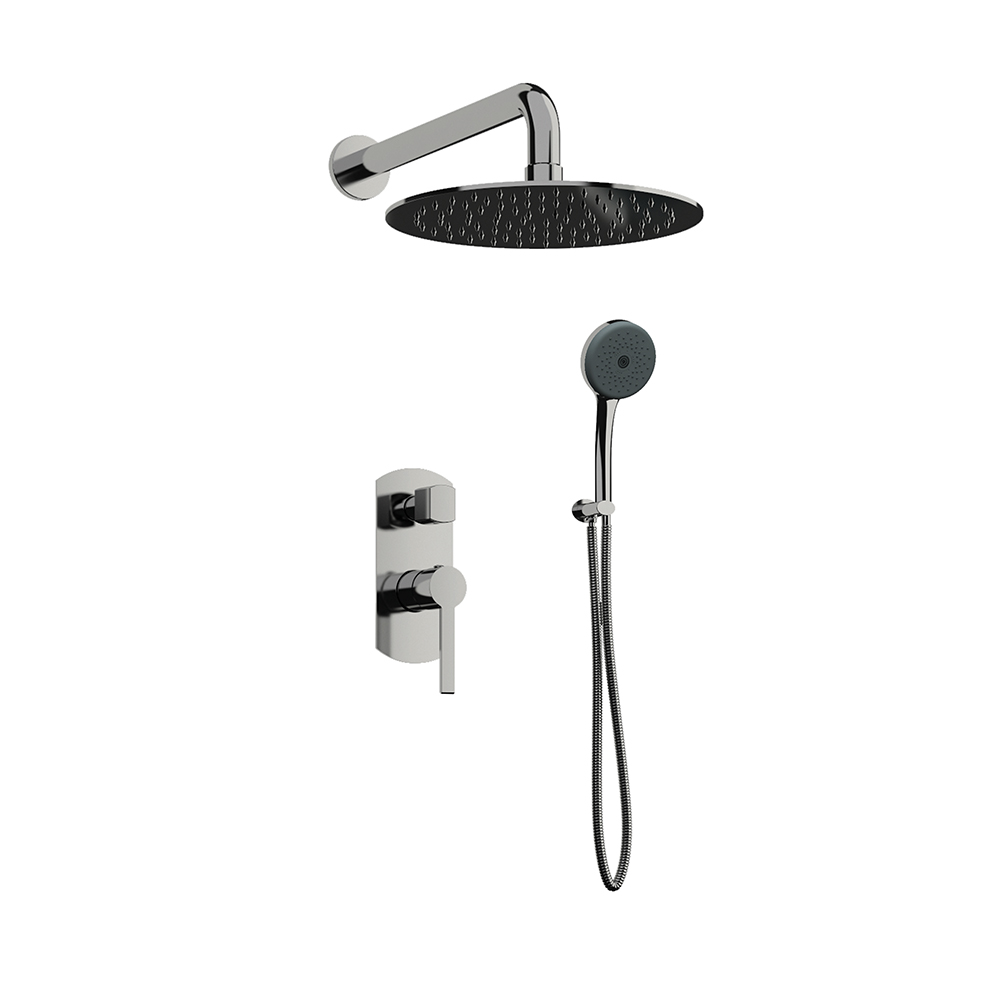 Orabella Elegance - Showerset εντοιχισμού με Μπαταρία λουτρού, εντοιχισμού 2 σημείων, κεφαλή Φ250 με βραχίονα και τηλέφωνο ντουζ με σπιράλ και επιτοίχειο στήριγμα