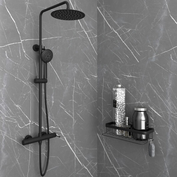 Orabella Terra Black matt - Στήλη ντουζ με στρόγγυλη κεφαλή Φ250