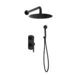 Orabella Elegance Black matt - Shower set εντοιχισμού με Μπαταρία λουτρού, εντοιχισμού 2 σημείων, κεφαλή Φ250 με βραχίονα και τηλέφωνο ντουζ με σπιράλ και επιτοίχειο στήριγμα