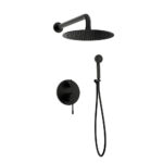 Orabella Terra Black matt - Shower set εντοιχισμού με Μπαταρία λουτρού, εντοιχισμού 2 σημείων, κεφαλή Φ250 με βραχίονα και τηλέφωνο ντουζ με σπιράλ και επιτοίχειο στήριγμα