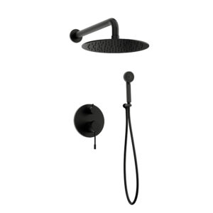 Orabella Terra Black matt - Shower set εντοιχισμού με Μπαταρία λουτρού, εντοιχισμού 2 σημείων, κεφαλή Φ250 με βραχίονα και τηλέφωνο ντουζ με σπιράλ και επιτοίχειο στήριγμα