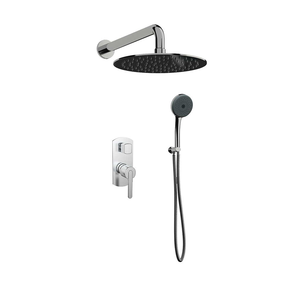 Orabella Marea - Shower set εντοιχισμού με Μπαταρία λουτρού, εντοιχισμού 2 σημείων, κεφαλή Φ250 με βραχίονα και τηλέφωνο ντουζ με σπιράλ και επιτοίχειο στήριγμα