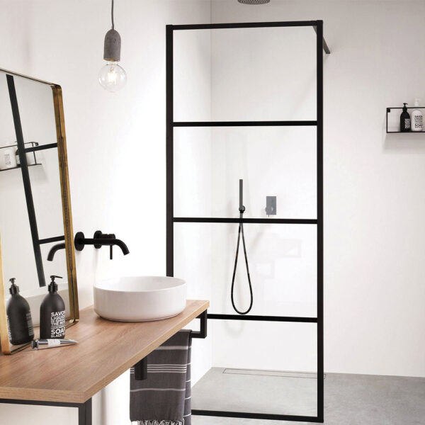 Orabella Lines Black matt 100 cm - Καμπίνα ελεύθερης τοποθέτησης με βραχίονα στήριξης τοίχου