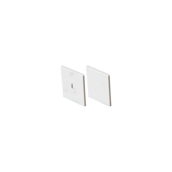 SET OF WHITE PLASTIC END CAPS FOR PROFILE P132, 1 WITHOUT HOLE & 1 WITH HOLE