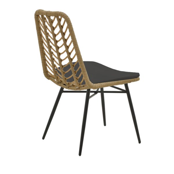 Καρέκλα Achillia pakoworld wicker rattan καφέ-μεταλλικό μαύρο πόδι-μαύρο μαξιλάρι 45x60x83εκ