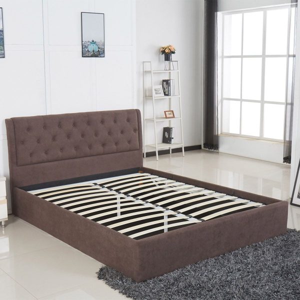 Κρεβάτι ASTER Σκούρο Καφέ Ύφασμα Με Αποθηκευτικό Χώρο 219x170x104cm (Στρώμα 160x200cm)