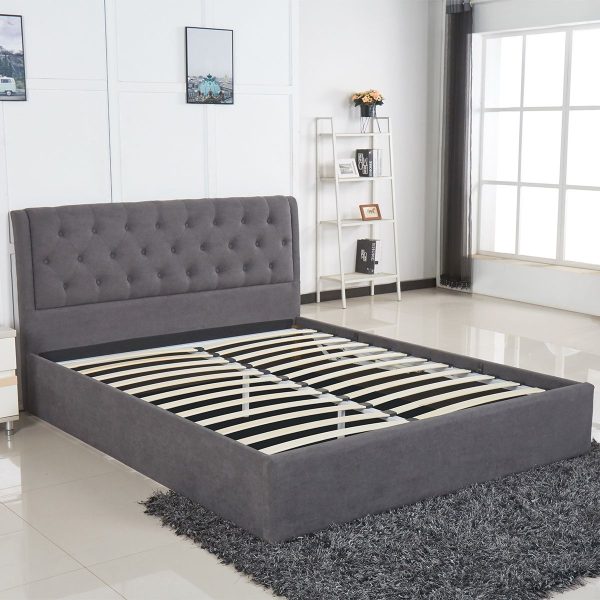 Κρεβάτι ASTER Σκούρο Γκρι Ύφασμα Με Αποθηκευτικό Χώρο 219x170x104cm (Στρώμα 160x200cm)