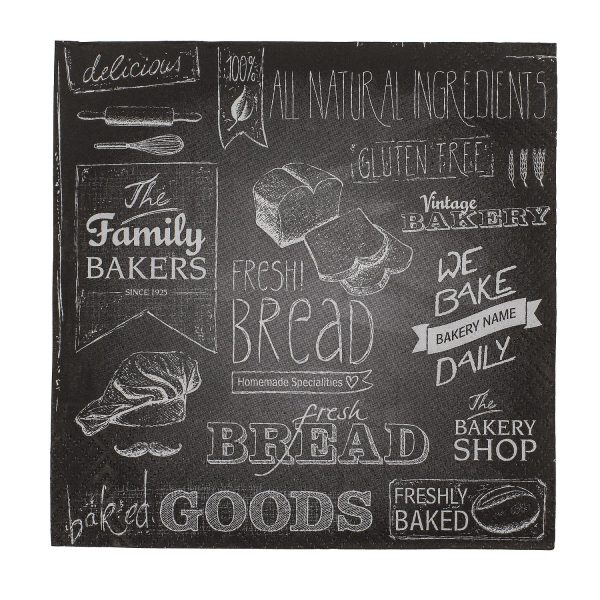 Χαρτοπετσέτες 'Urban Bakery' Τρίφυλλες Μαύρο 33x33cm Σετ 20Τμχ
