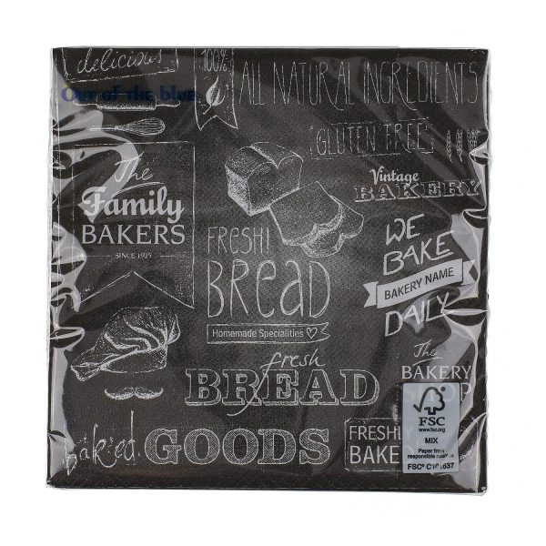 Χαρτοπετσέτες 'Urban Bakery' Τρίφυλλες Μαύρο 33x33cm Σετ 20Τμχ