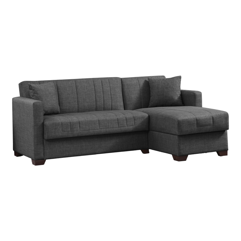 Γωνιακός καναπές-κρεβάτι με αποθηκευτικό χώρο Alasko pakoworld ανθρακί ύφασμα 204x143x83εκ