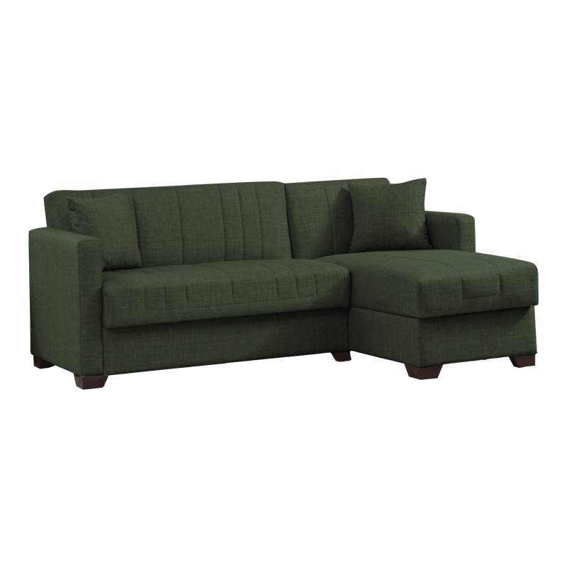 Γωνιακός καναπές-κρεβάτι με αποθηκευτικό χώρο Alasko pakoworld πράσινο ύφασμα 204x143x83εκ