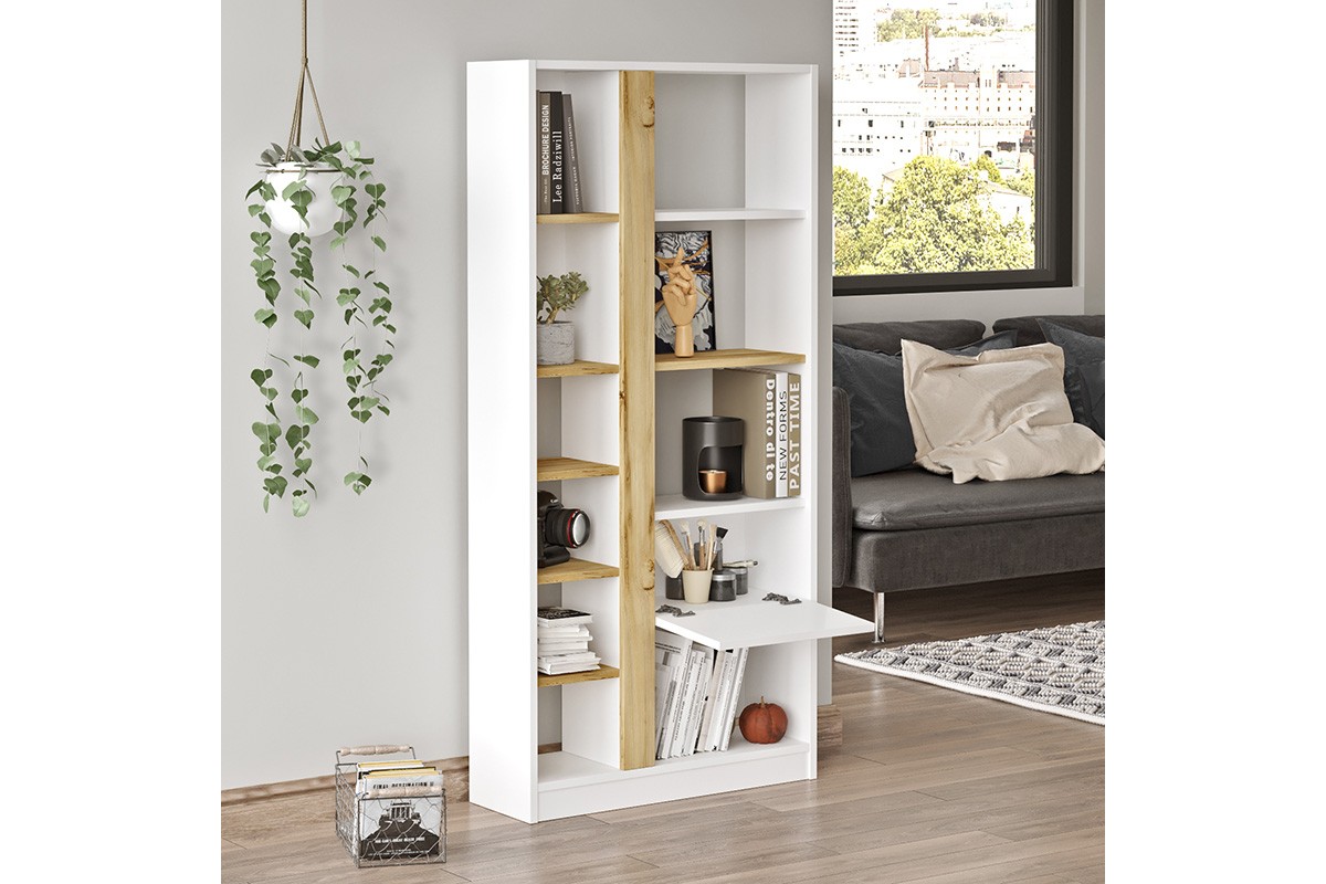 Βιβλιοθήκη "VIANA" σε χρώμα felt/λευκό 76x25x160