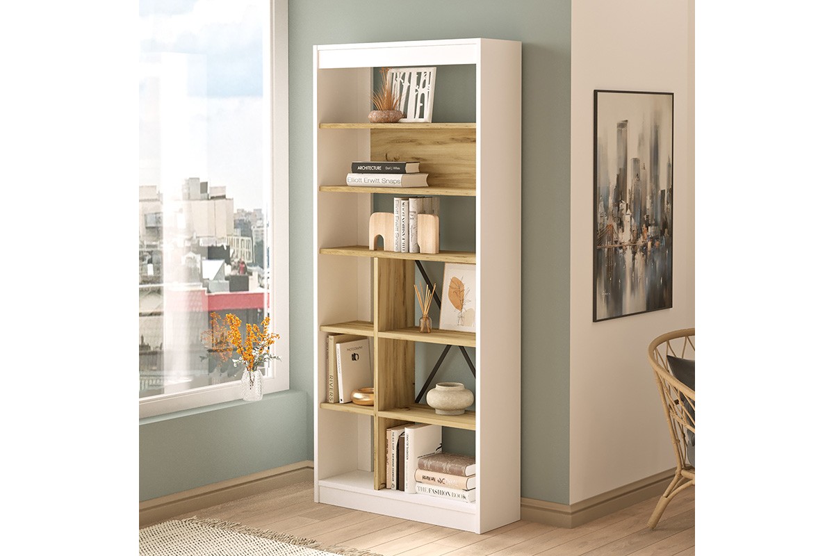 Βιβλιοθήκη "VIANA" σε χρώμα felt/λευκό 76x25x170