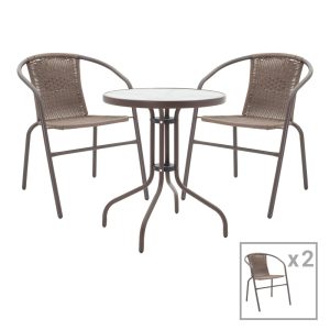 Tραπεζαρία Obbi-Watson pakoworld σετ 3τεμ καφέ μέταλλο-pe 60x60x70εκ