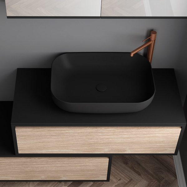 Orabella Drawer asymmetrical 100 - Κρεμαστό Έπιπλο Μπάνιου με λευκή ματ επικάλυψη και βάση με συρτάρια από μελαμίνη δικής σας επιλογής (χωρίς καθρέπτη και νιπτήρα)