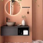 Orabella Touch 101 με τέσσερα Συρτάρια - Κρεμαστό Έπιπλο Μπάνιου με πορσελάνινο νιπτήρα Tecla και καθρέπτη με εταζέρα και ντουλάπι