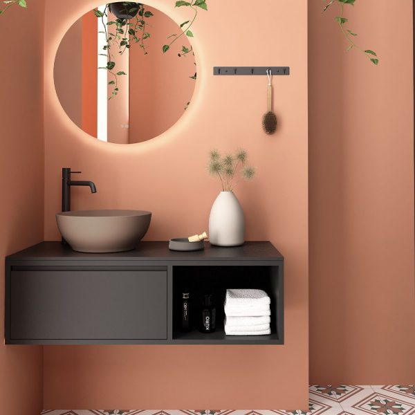 Orabella Drawer 100 - Κρεμαστό Έπιπλο Μπάνιου με λευκή ματ επικάλυψηκαι και βάση με συρτάριαπό μελαμίνη δικής σας επιλογής (χωρίς καθρέπτη και νιπτήρα)